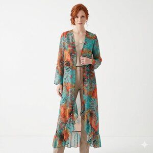 UNBRANDED Women's Floral Kimono Small Medium Polyester Spandex Vacation Tropical